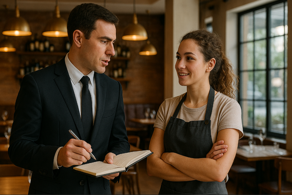 Peanut representative consulting with restaurant manager